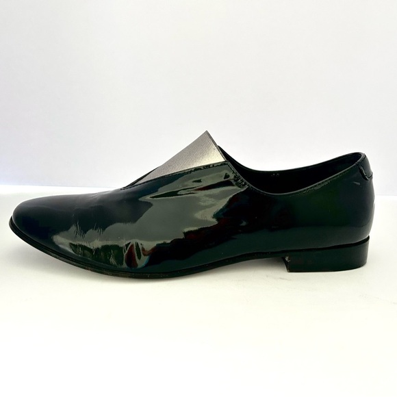 Acne Studios Loafer Shoe Flats Black Patent Leather Silver Metallic Gore Size 38 - Picture 7 of 13